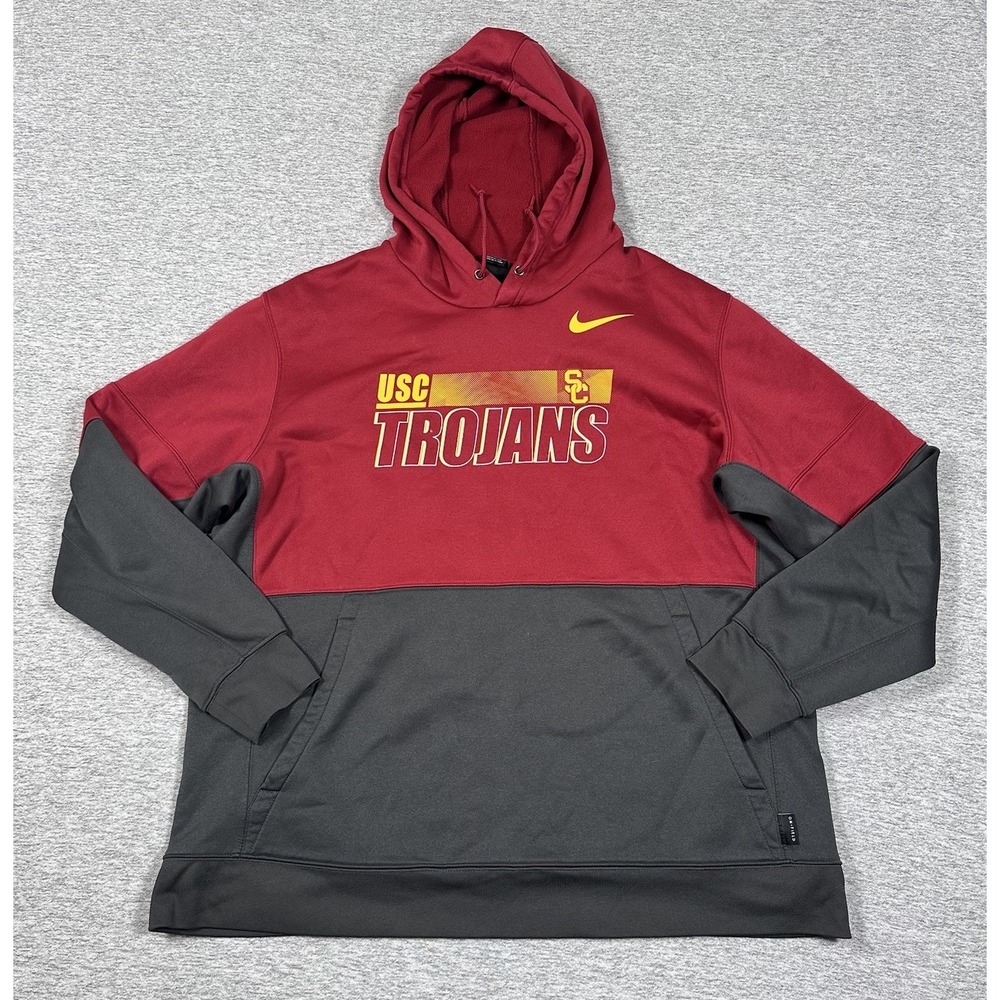 Nike USC Trojans Hoodie Mens XXL Red Gray Dri-Fit College University Sweatshirt